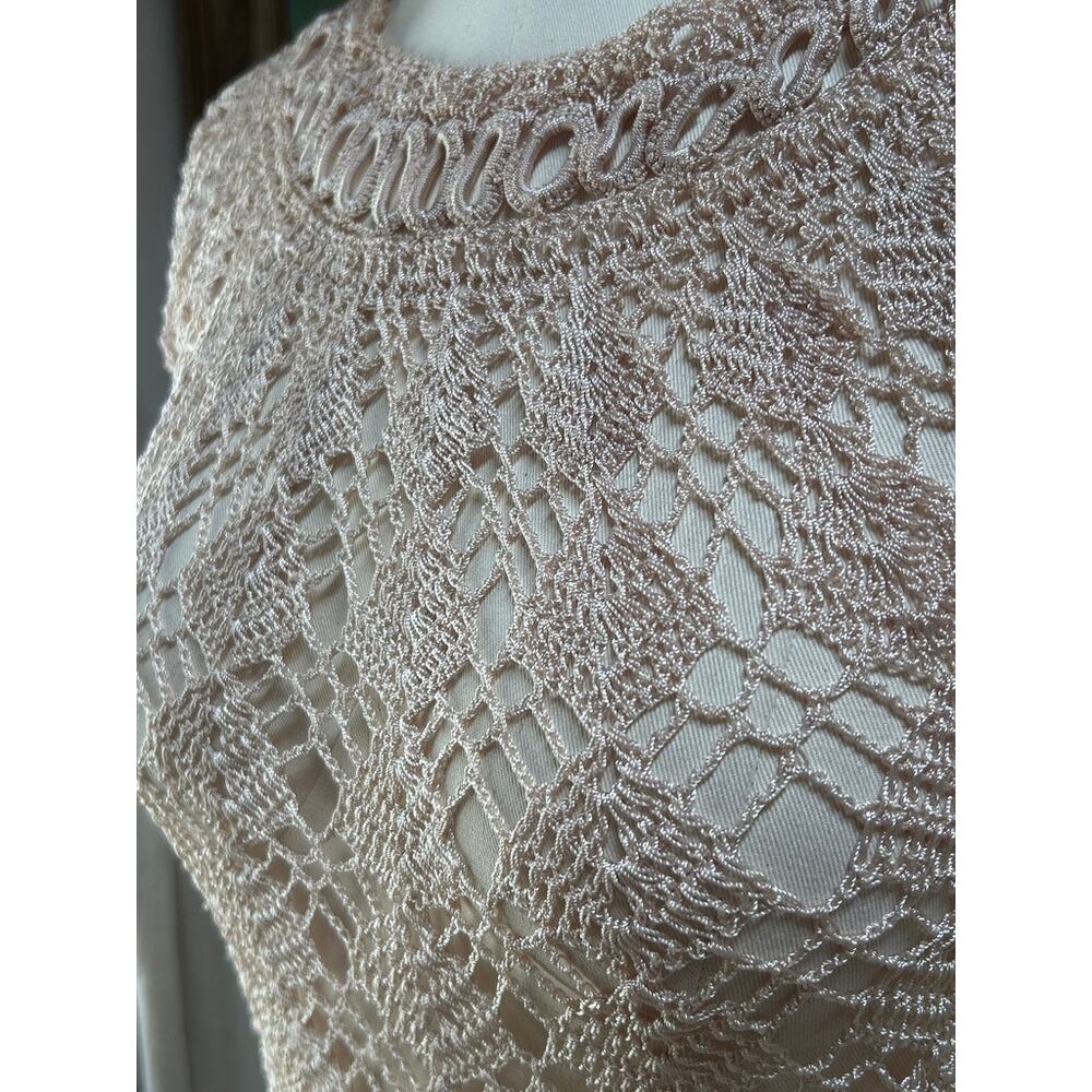 Vtg Sheer Crochet Lace Romantic Fairy Festival Layer Jagged Hem Dress Cream S - Picture 8 of 15